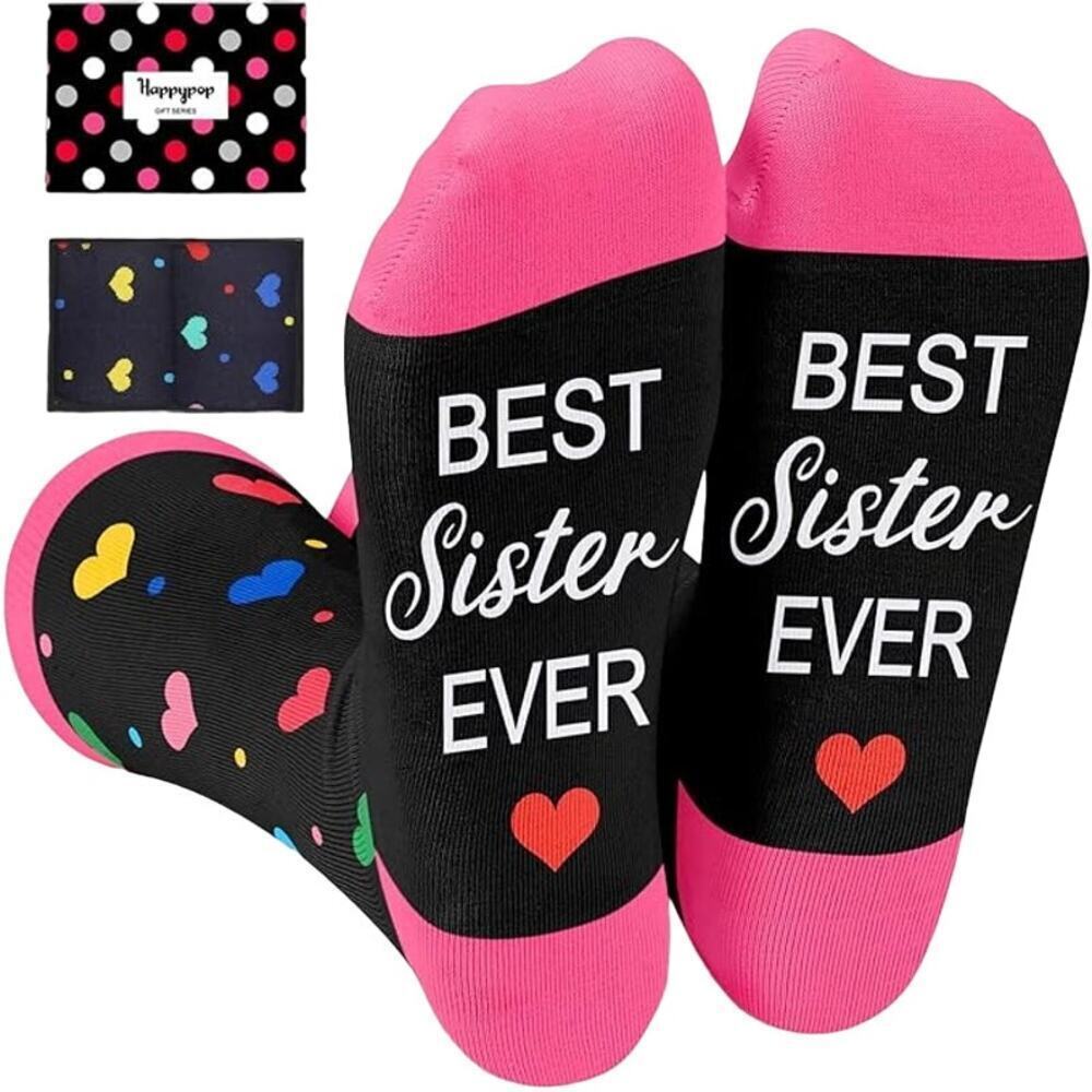 Happypop Best Sister Socks with Gift Box in Black, Size OS​​​